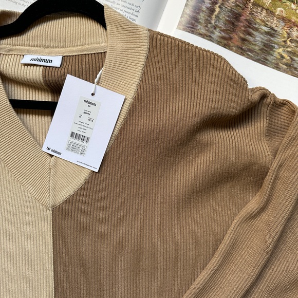 Minimum Ribbed Sweater in Tan and Cream - Picture 5 of 14